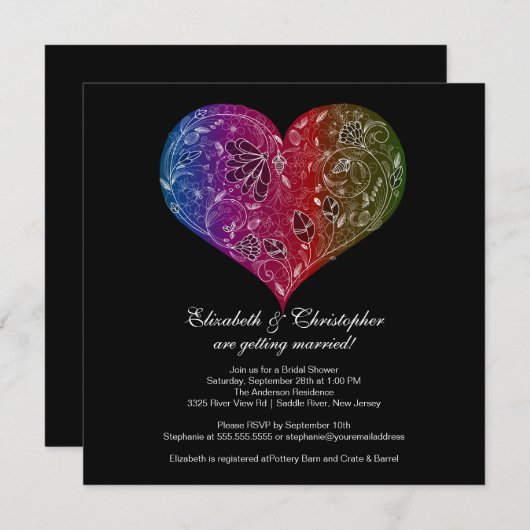 Herzbride Brautdusche Einladung Schwarz (Vorne/Hinten)