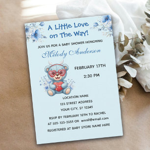Herzbrille Teddybär Blau Baby Shower Einladung