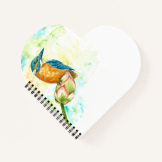 Herzbuch mit Watercolor Kingfisher auf Lotus Notizblock