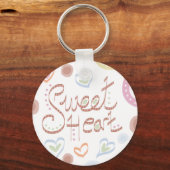 Herzchen. Pastellfarbener Text und Druck. Schlüsselanhänger (Vorderseite)