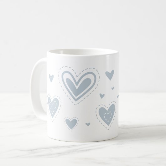 Herzdesign, einfaches Herzdesign, graue Herzen Kaffeetasse (Vorderseite Links)