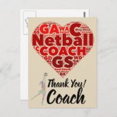 Herzdesign Netball Coach Vielen Dank Postkarte (Vorne/Hinten)