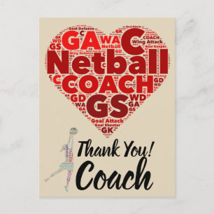 Herzdesign Netball Coach Vielen Dank Postkarte