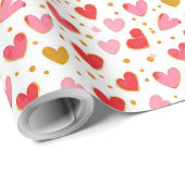 Herzdesign | Rote, rosa und goldene Herzen Geschenkpapier (Rolleneckpunkt)
