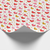Herzdesign | Rote, rosa und goldene Herzen Geschenkpapier (Ecke)