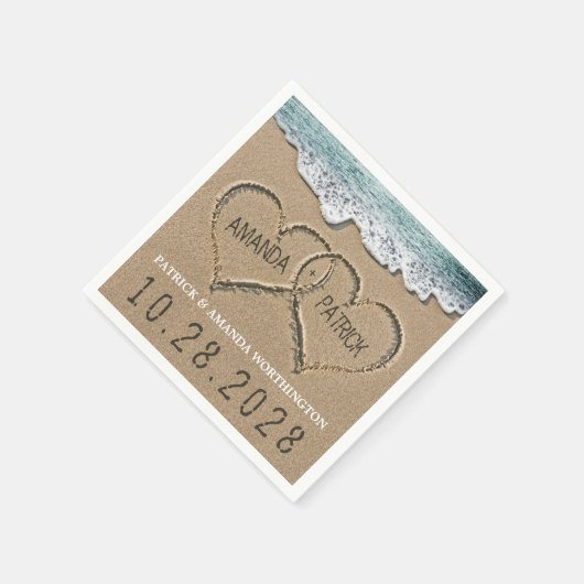 Herzen am Sandstrand von Napkins Hochzeit Serviette (Ecke)