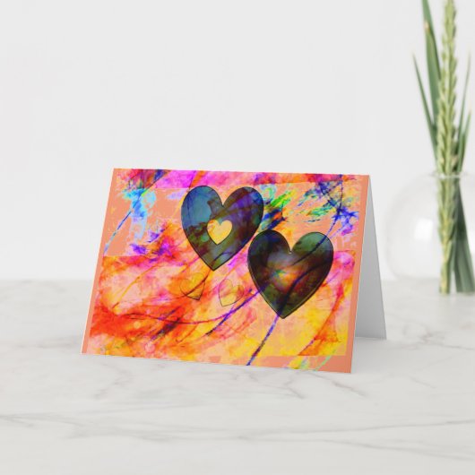 Herzen am Sonnenaufgang Feiertagskarte (Vorderseite)