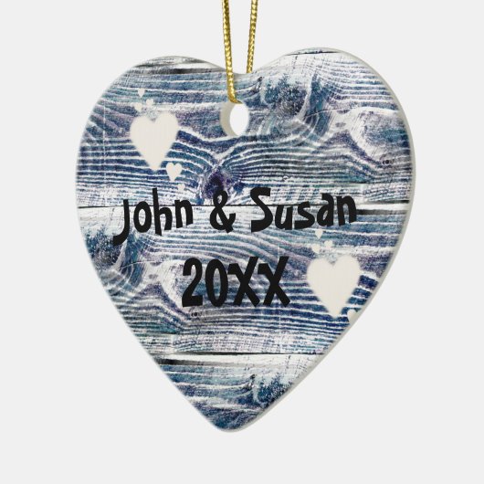 Herzen auf Holz, Frohe Festtage Keramik Ornament (Links)