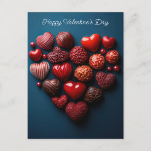 Herzen aus Schokolade und Pralinen Valentinstag Postkarte