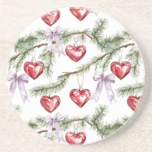 Herzen Bäume Rot Violette Bögen Weihnachten Getränkeuntersetzer