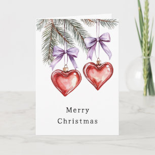 Herzen Bäume Rot Violette Bögen Weihnachten Karte