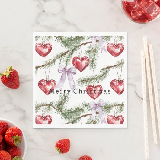 Herzen Bäume Rot Violette Bögen Weihnachten Serviette (Beispiel)