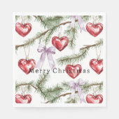 Herzen Bäume Rot Violette Bögen Weihnachten Serviette (Vorderseite)