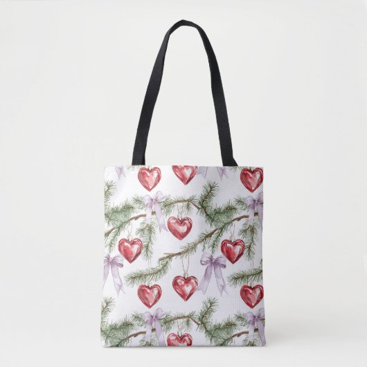 Herzen Bäume Rot Violette Bögen Weihnachten Tasche (Vorderseite)
