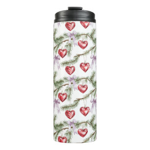 Herzen Bäume Rot Violette Bögen Weihnachten Thermosbecher