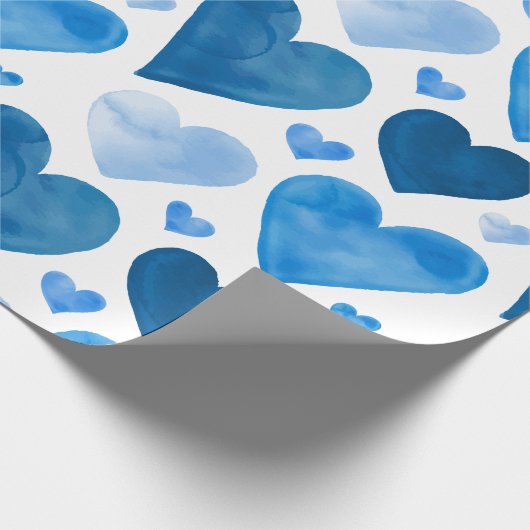Herzen - blaue Aquarell-Herzen Geschenkpapier (Ecke)