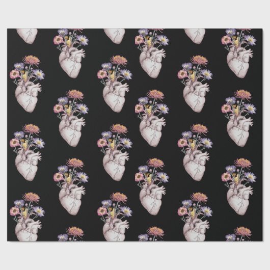 Herzen Blumen Muster Geschenkpapier (Saum)