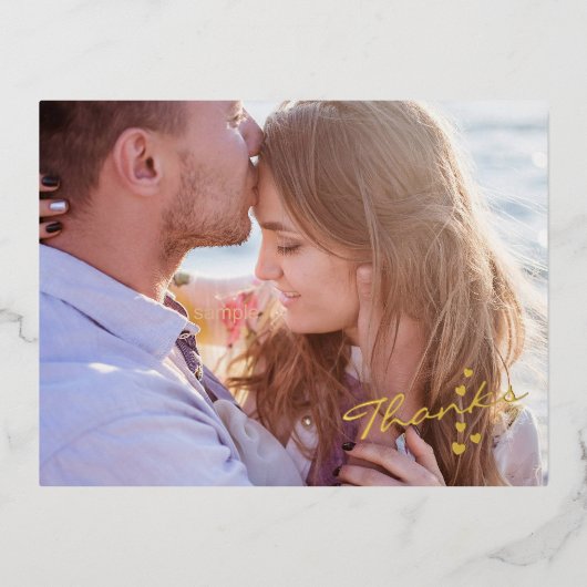 Herzen der Dankeschön-Script-Hochzeit Postcard Folie Einladungspostkarte (Vorderseite)