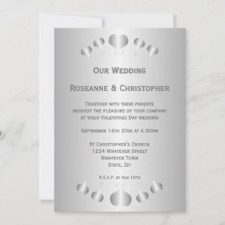 Herzen Design Silberfarbener Hintergrund Hochzeit Einladung