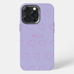 Herzen Einfach Handgezeichnete Kritzelei Rosa Lila iPhone 13 Pro Hülle