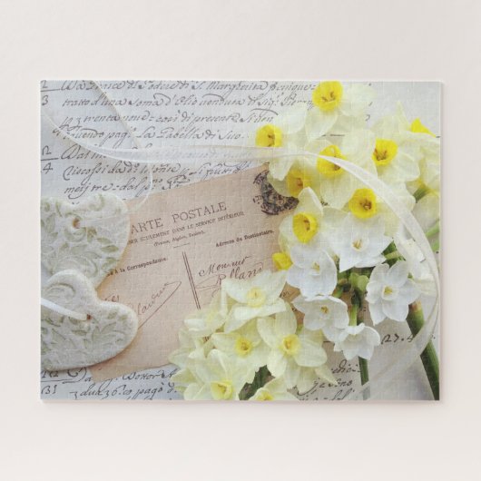 Herzen, Frühlingsblumen auf alten Postkarten Puzzle (Horizontal)