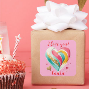 Herzen Geburtstag Valentinstag Jubiläum   Quadratischer Aufkleber