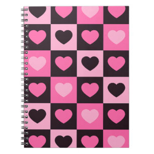 Herzen hellrosa hot pink dunkles Burgunder Kariert Notizblock