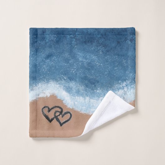 Herzen im Sand Badhandtuch Set (Waschlappen)