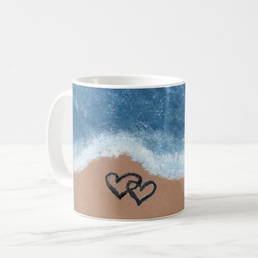 Herzen im Sand Kaffeetasse (Vorderseite Links)