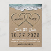 Herzen im Sand Strand Save The Date Karten (Vorderseite)