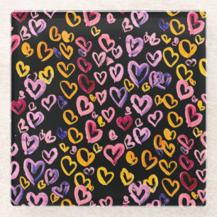 Herzen im Überfluss: Nahtloses Wasserfarbenmuster Glasuntersetzer