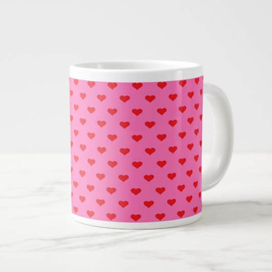 Herzen im Überfluss, rote Herzen auf Rosa, Jumbo-Tasse (Vorderseite Rechts)