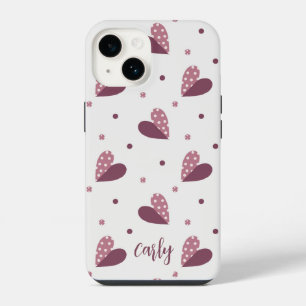 Herzen in Burgund Dusty Rose Polka Dots iPhone 14 Hülle