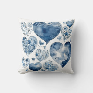 Herzen in Delft Blau Kissen