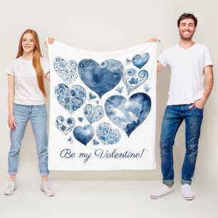 Herzen in Delft Blau, Valentinstag Fleecedecke