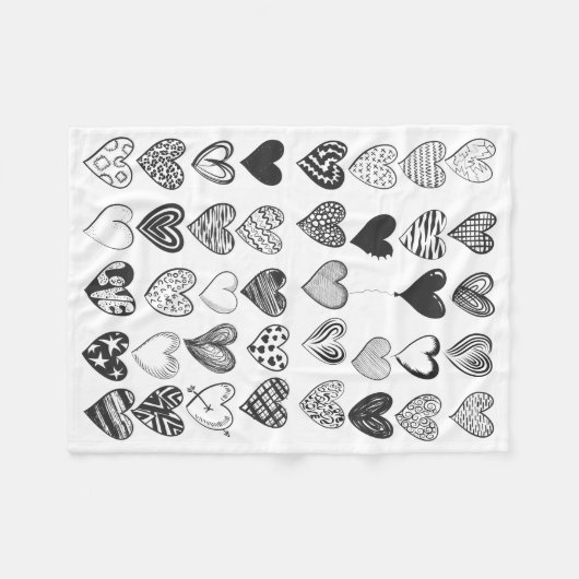 Herzen in Schwarz-Weiß Fleecedecke (Vorderseite (Horizontal))