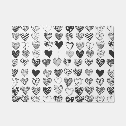 Herzen in Schwarz-Weiß Fußmatte (Vorderseite)