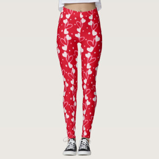 Herzen Kritzelmuster, Rot, Leggings