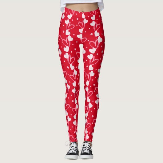 Herzen Kritzelmuster, Rot, Leggings (Vorderseite)