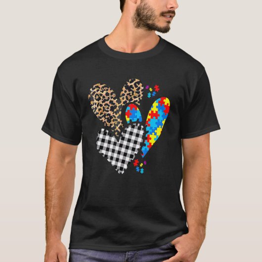 Herzen Leopard Büffel Karo Autismus-Bewusstsein Fr T-Shirt (Vorderseite)
