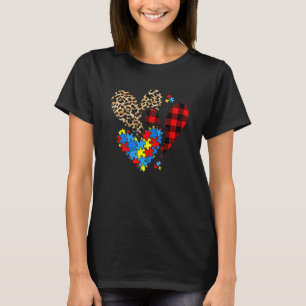 Herzen Leopard Karo Buffalo Mädchen Kinder Autismu T-Shirt
