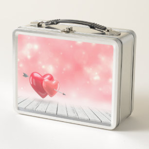 Herzen Lieben Valentinstag Hintergrund Pfeil Rosa Metall Brotdose