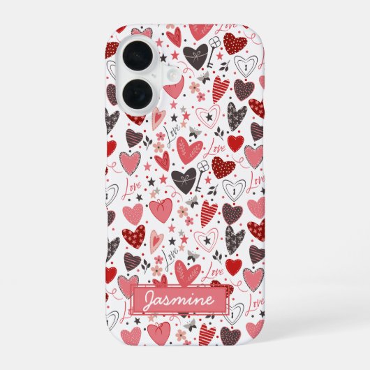 Herzen Liebesmuster iPhone 16 Hülle (Rückseite)