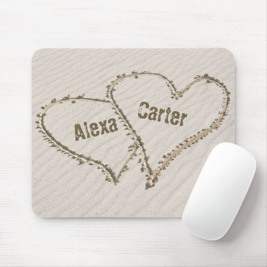 Herzen mit Namen im Strand Sand Mousepad (Mit Mouse)