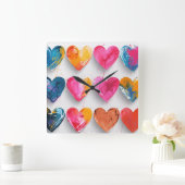 Herzen mit Skizzen und Tropfen Quadratische Wanduhr (Zuhause)