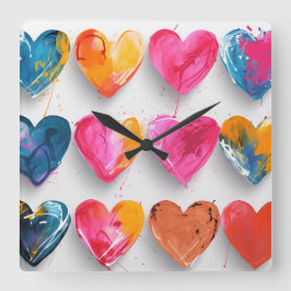 Herzen mit Skizzen und Tropfen Quadratische Wanduhr