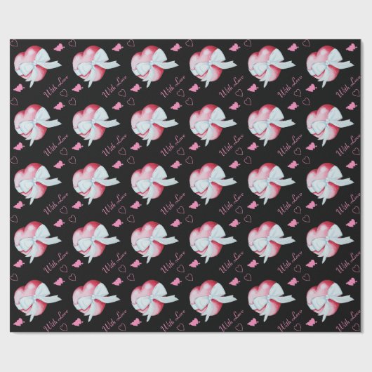Herzen mit weißem Bogen romantisches Kunstdesign Geschenkpapier (Flach)