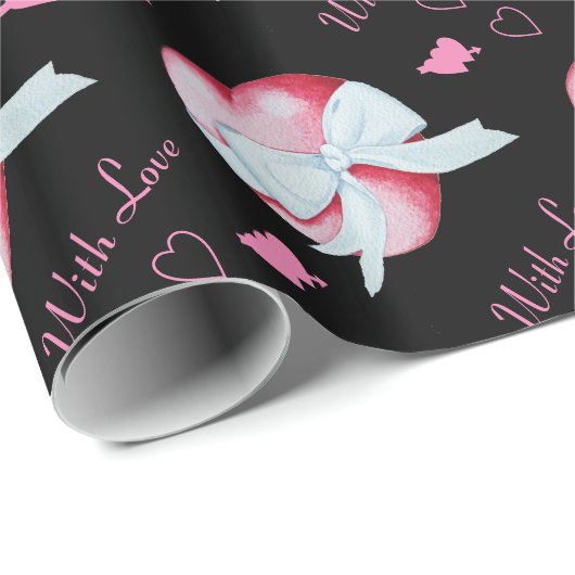 Herzen mit weißem Bogen romantisches Kunstdesign Geschenkpapier (Rolleneckpunkt)