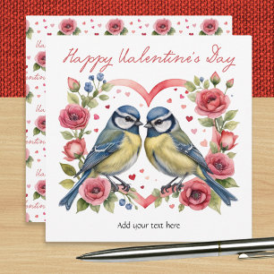 Herzen, Rosen und Vögel Valentinstag Feiertagskarte