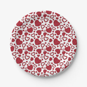 Herzen Rote Rosen Muster Minimalist Valentinstag Pappteller